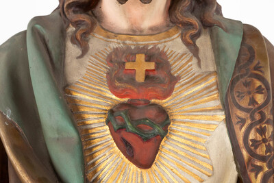 More Than Life Size Sacred Heart Statue style Gothic - Style en Plaster polychrome, Belgium  19 th century