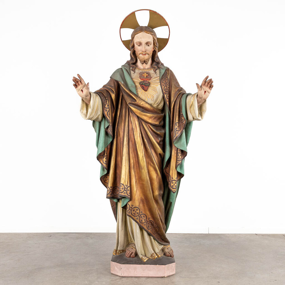 1 Gothic - Style More Than Life Size Sacred Heart Statue