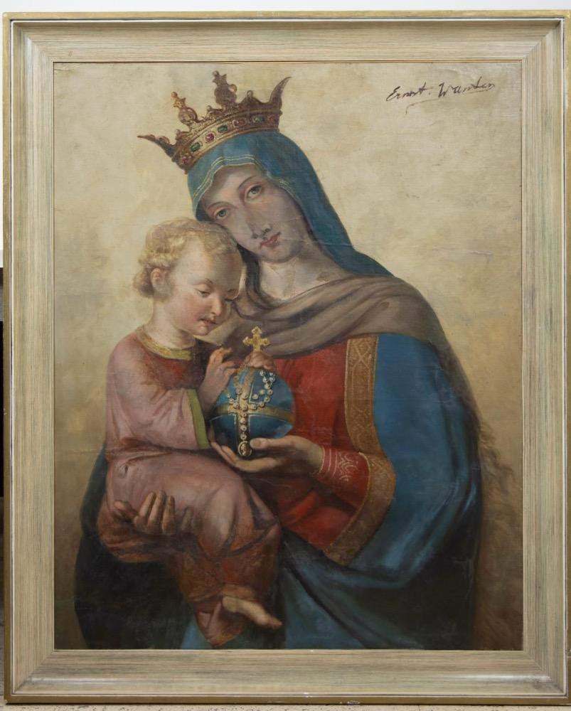 1 Gothic - Style Painting Maddona With Child Signed Ernest Wante ( 1872 - 1960 )