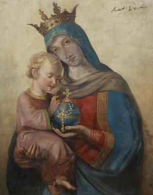 1 Gothic - Style Painting Maddona With Child Signed Ernest Wante ( 1872 - 1960 )