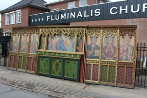 Panelling style Gothic - style en wood polychrome, Belgium 19th century