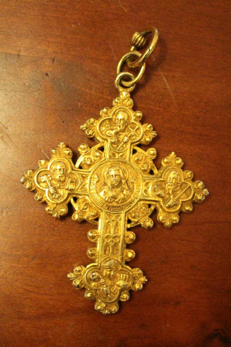 1 Gothic - style Pectoral Cross / Pectorale.Full Silver Gilt. Higher Price Range ! Cross Of Joannes Baptista Malou. Bishop Of Bruges - Belgium (1848 - 1864)