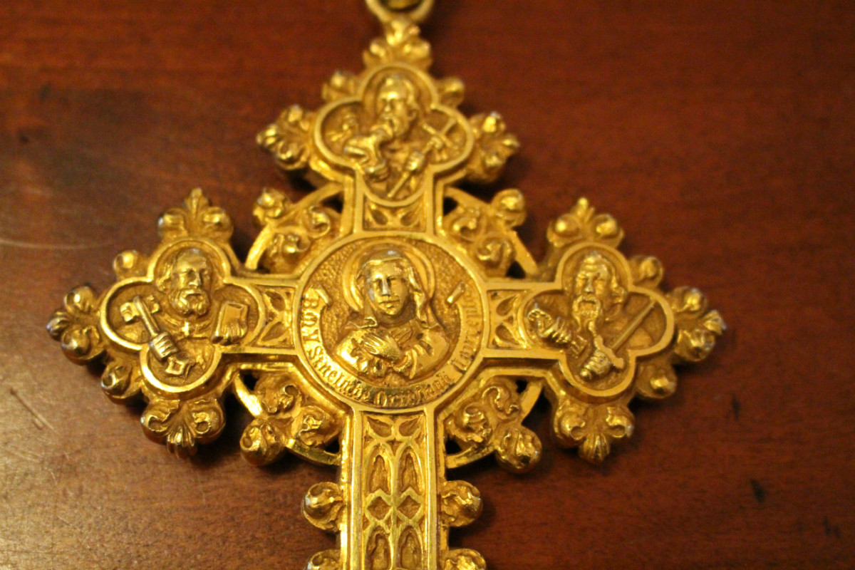 1 Gothic - style Pectoral Cross / Pectorale.Full Silver Gilt. Higher Price Range ! Cross Of Joannes Baptista Malou. Bishop Of Bruges - Belgium (1848 - 1864)