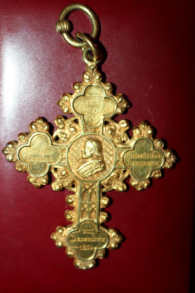 1 Gothic - style Pectoral Cross / Pectorale.Full Silver Gilt. Higher Price Range ! Cross Of Joannes Baptista Malou. Bishop Of Bruges - Belgium (1848 - 1864)