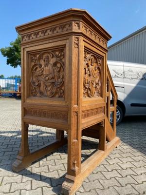 Pulpit Fully Hanc - Carved Reliefs Of The 4 Evangelists style Gothic - Style en Oak wood, Belgium 19 th century ( Anno 1890 )