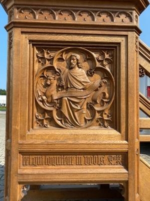 Pulpit Fully Hanc - Carved Reliefs Of The 4 Evangelists style Gothic - Style en Oak wood, Belgium 19 th century ( Anno 1890 )
