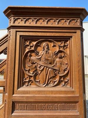 Pulpit Fully Hanc - Carved Reliefs Of The 4 Evangelists style Gothic - Style en Oak wood, Belgium 19 th century ( Anno 1890 )