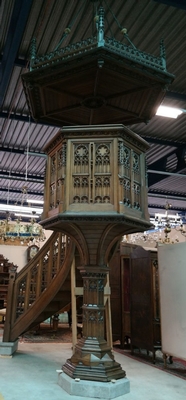 Pulpit Measurements ( Inches ) Are Displayed In A Picture. style Gothic - style en Oak wood, Belgium 19th century ( anno 1870 )