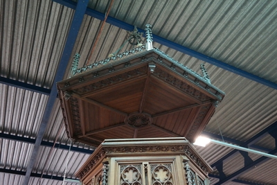Pulpit Measurements ( Inches ) Are Displayed In A Picture. style Gothic - style en Oak wood, Belgium 19th century ( anno 1870 )