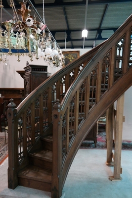 Pulpit Measurements ( Inches ) Are Displayed In A Picture. style Gothic - style en Oak wood, Belgium 19th century ( anno 1870 )