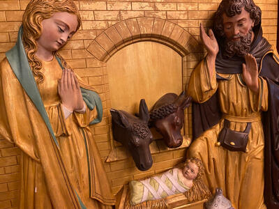 Relief Nativity Scene By: Mengelberg style Gothic - style en Hand - Carved Wood , Utrecht - Netherlands  18 th century ( Anno 1885 )