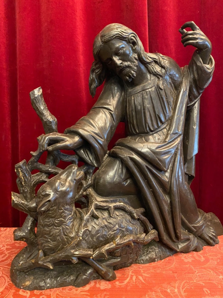 1 Gothic - style Relief Sculpture: Jesus And The Burning Bush