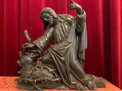 Relief Sculpture: Jesus And The Burning Bush style Gothic - style en Wood, Netherlands  19 th century ( Anno 1865 )