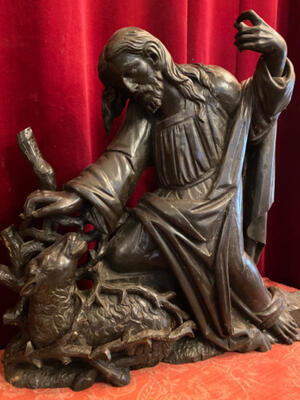 Relief Sculpture: Jesus And The Burning Bush style Gothic - style en Wood, Netherlands  19 th century ( Anno 1865 )