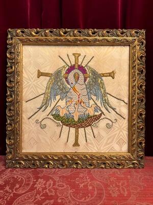 Religious Embroidery  style Gothic - Style en Fabrics / Embroidery / Wooden Frame, Netherlands 19 th century