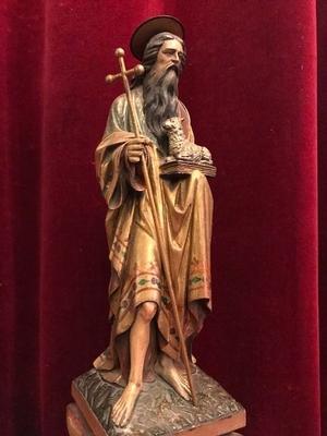 Religious Statue style Gothic - style en hand-carved wood polychrome, Belgium 19th century ( anno 1875 )