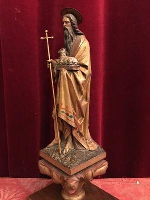 Religious Statue style Gothic - style en hand-carved wood polychrome, Belgium 19th century ( anno 1875 )