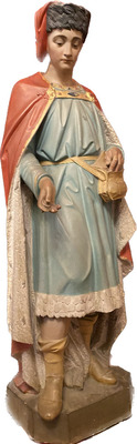 Religious Statue St. Louis X style Gothic - Style en Terra - Cotta Polychrome, France 19 th century ( Anno 1885 )