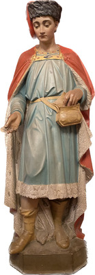 Religious Statue St. Louis X style Gothic - Style en Terra - Cotta Polychrome, France 19 th century ( Anno 1885 )