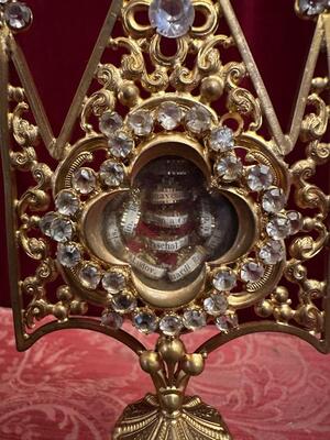 Reliquary - Relic  style Gothic - Style en Brass - Gilt / Stones / Originally Sealed, France 19 th century