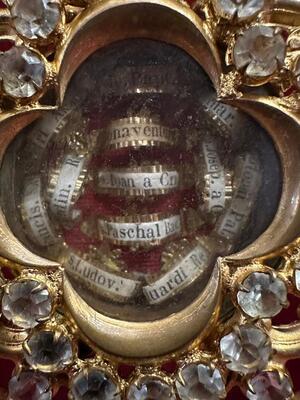 Reliquary - Relic  style Gothic - Style en Brass - Gilt / Stones / Originally Sealed, France 19 th century