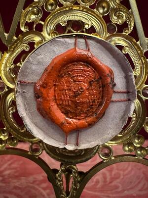 Reliquary - Relic  style Gothic - Style en Brass - Gilt / Stones / Originally Sealed, France 19 th century
