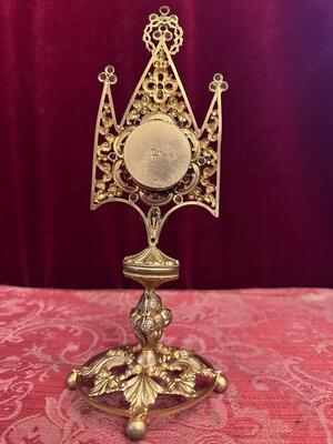 Reliquary - Relic  style Gothic - Style en Brass - Gilt / Stones / Originally Sealed, France 19 th century