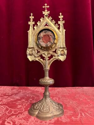 Reliquary - Relic Ex Veste St. Hieronymus style Gothic - Style en Bronze - Gilt / Glass / Originally Sealed, France 19 th century