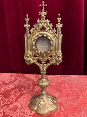 Reliquary - Relic Ex Veste St. Hieronymus style Gothic - Style en Bronze - Gilt / Glass / Originally Sealed, France 19 th century