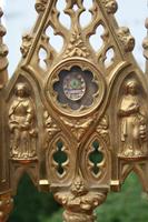 Reliquary. Relic Of St. Vincentius A Paulo. style Gothic - style en Bronze / Gilt, France 19th century