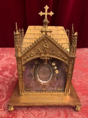 Reliquary - Relic Of The True Cross  style Gothic - style en Brass / Gilt / Glass, France 19th century