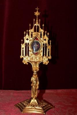 Reliquary Relic Of The True Cross style Gothic - style en Brass / Bronze / Gilt, France 19th century