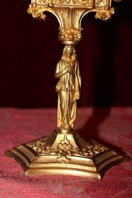 Reliquary Relic Of The True Cross style Gothic - style en Brass / Bronze / Gilt, France 19th century