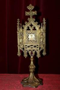 Reliquary. Relic Of The True Cross With Original Documentation. style Gothic - style en Bronze / Gilt, France 19th century