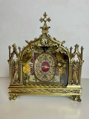 Reliquary - Relic Saint Nicholas Of Tolentino style Gothic - style en Brass / Bronze / Wax Sealed, Spain 19 th century