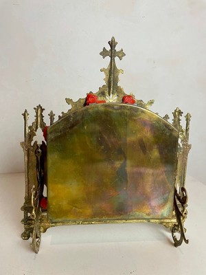 Reliquary - Relic Saint Nicholas Of Tolentino style Gothic - style en Brass / Bronze / Wax Sealed, Spain 19 th century