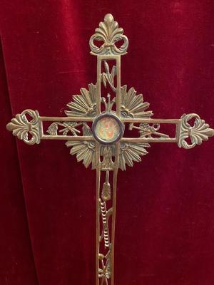 Reliquary - Relic True Cross  style Gothic - Style en Bronze / Glass / Wax Seal, Belgium 19th century ( anno 1875 )