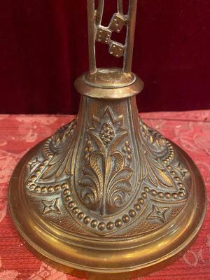 Reliquary - Relic True Cross  style Gothic - Style en Bronze / Glass / Wax Seal, Belgium 19th century ( anno 1875 )