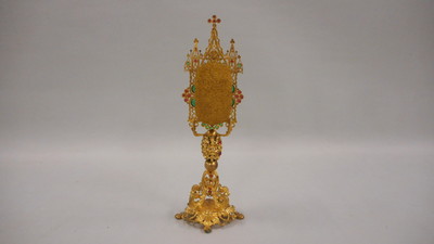 Reliquary - Relic True Cross  style Gothic - style en Brass / Gilt / Stones / Wax Seal, France 19 th century