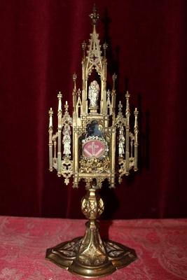 Reliquary Relic - True Cross style Gothic - style en Brass / Bronze / Gilt, 19th century