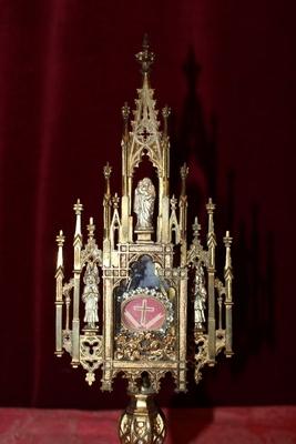 Reliquary Relic - True Cross style Gothic - style en Brass / Bronze / Gilt, 19th century