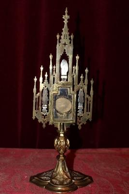 Reliquary Relic - True Cross style Gothic - style en Brass / Bronze / Gilt, 19th century