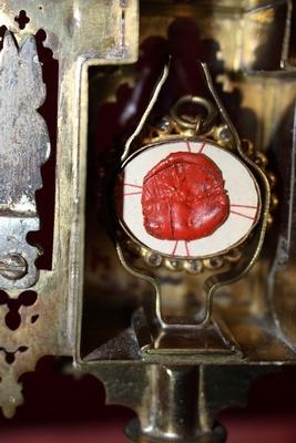 Reliquary Relic - True Cross style Gothic - style en Brass / Bronze / Gilt, 19th century