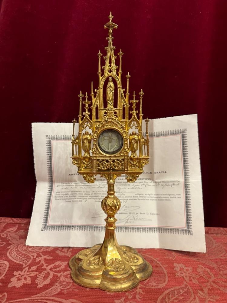 1 Gothic - Style Reliquary - Relic True Cross With Original Document