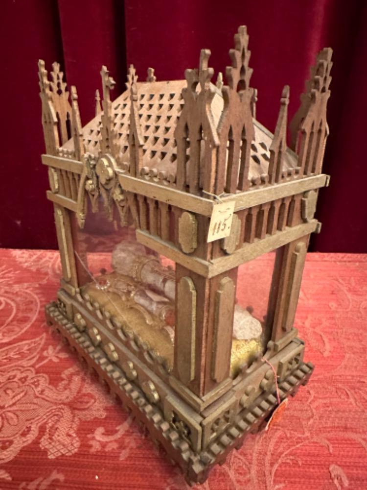 1 Gothic - Style Reliquary - Relics Ex Ossibus ( Bones ) Ex Holy  Places St. Placidus
