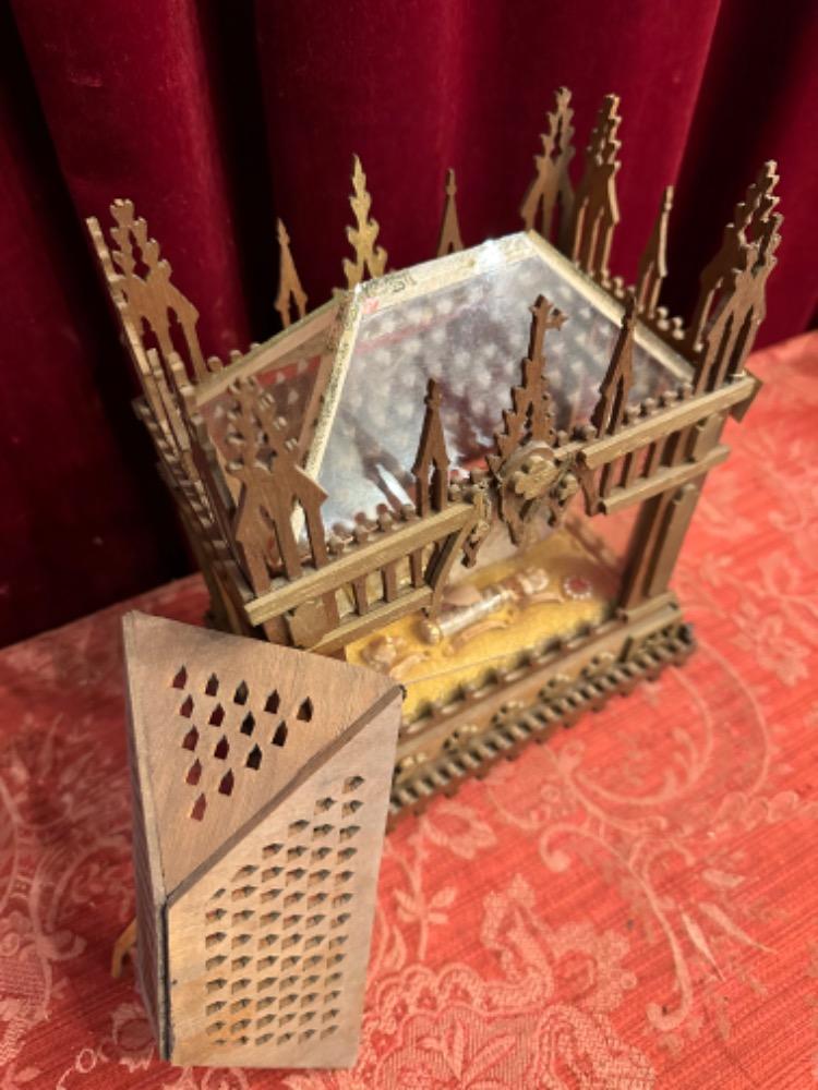 1 Gothic - Style Reliquary - Relics Ex Ossibus ( Bones ) Ex Holy  Places St. Placidus