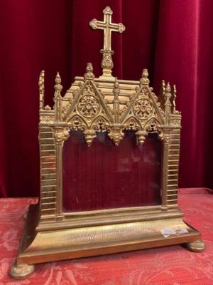 Reliquary Relics Of The True Cross And Ex Ossibus St. Agatha No Documents style Gothic - style en Bronze / Gilt / Glass / Stones / Fabrics / Wax Seal, Spain 19 th century ( Anno 1875 )