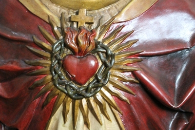 Sacred Heart Statue style Gothic - style en Terra-Cotta polychrome, Belgium 19th century (1885)