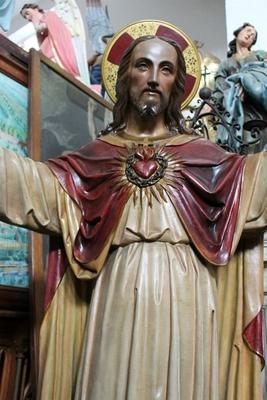 Sacred Heart Statue style Gothic - style en Terra-Cotta polychrome, Belgium 19th century (1885)