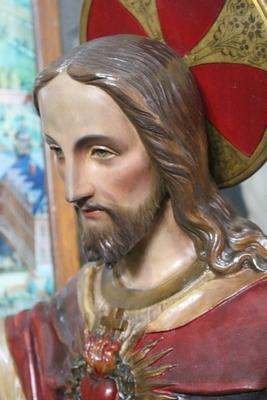 Sacred Heart Statue style Gothic - style en Terra-Cotta polychrome, Belgium 19th century (1885)